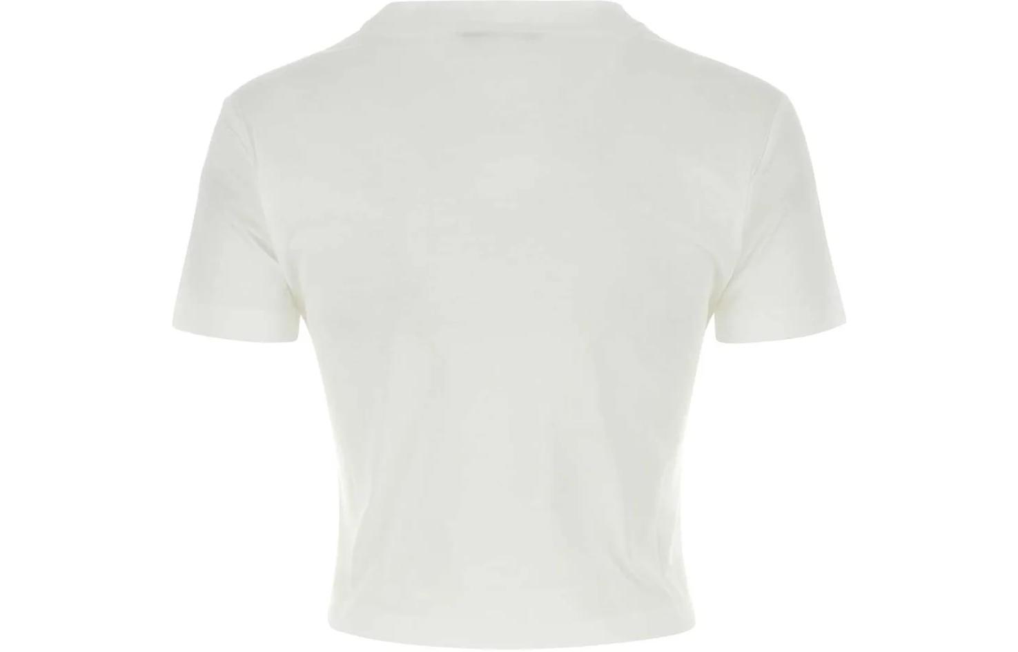 Lookbook (W) ミュウミュウ ホワイト ロゴ グラフィック クルーネック 半袖 Tシャツ MJN495-14AT-F0009-S-232