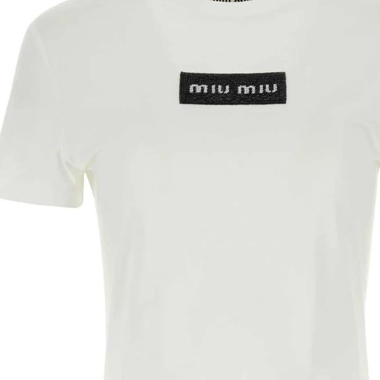 Details for (W) ミュウミュウ ホワイト ロゴ グラフィック クルーネック 半袖 Tシャツ MJN495-14AT-F0009-S-232