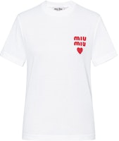 (Women) MIU MIU White Logo Heart Print Short Sleeve Tee. MJN499-1277-F0009-S-WMO (Women) MIU MIU White Logo Heart Print Short Sleeve Tee. MJN499-1277-F0009-S-WMO