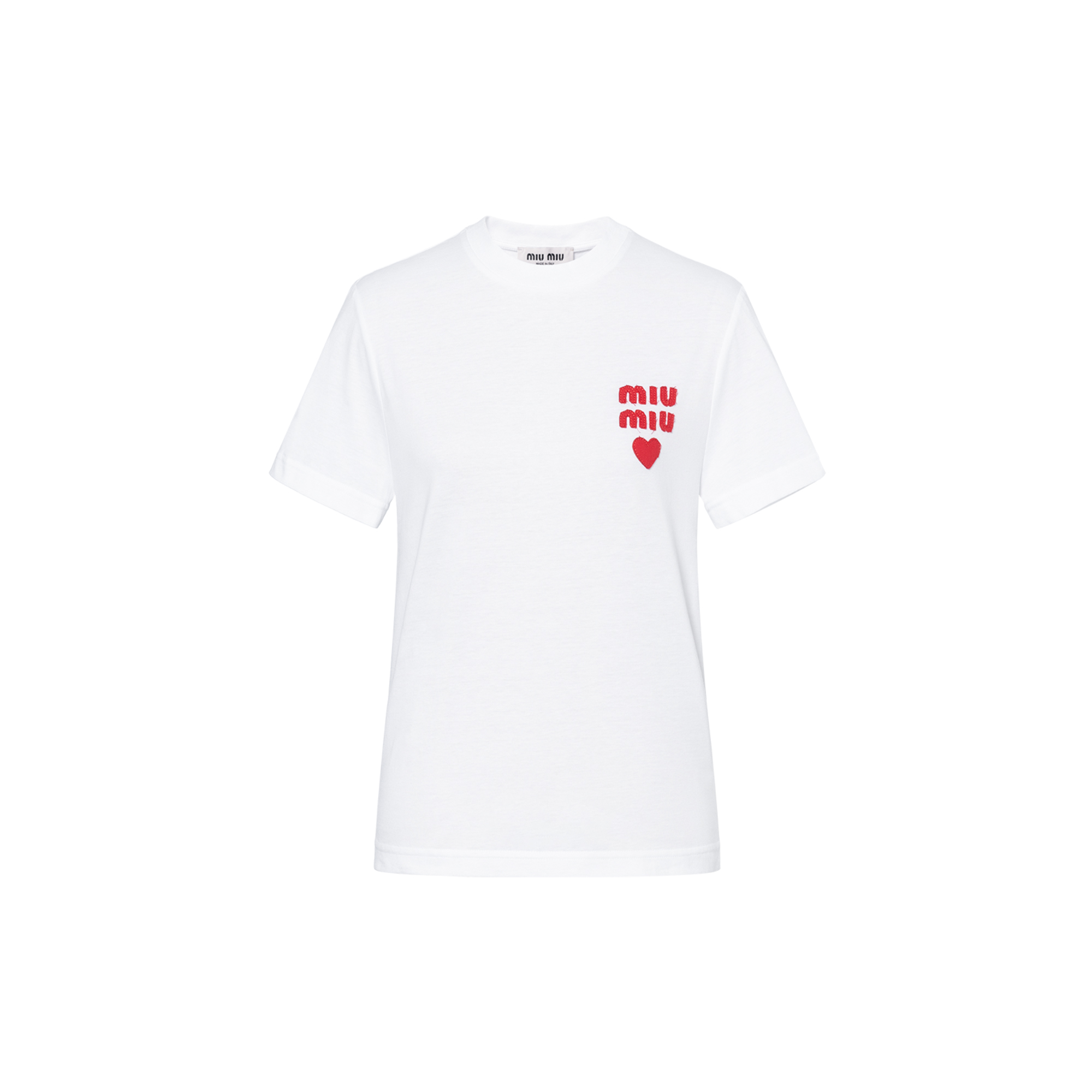Order (Women) MIU MIU  White Logo Heart Print Short Sleeve Tee. MJN499-1277-F0009-S-WMO