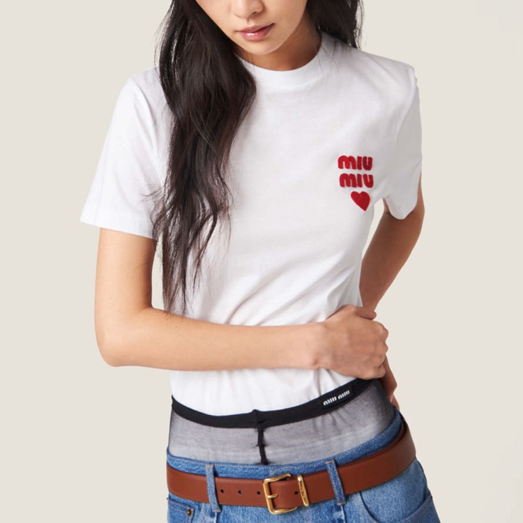 Details for (Women) MIU MIU  White Logo Heart Print Short Sleeve Tee. MJN499-1277-F0009-S-WMO