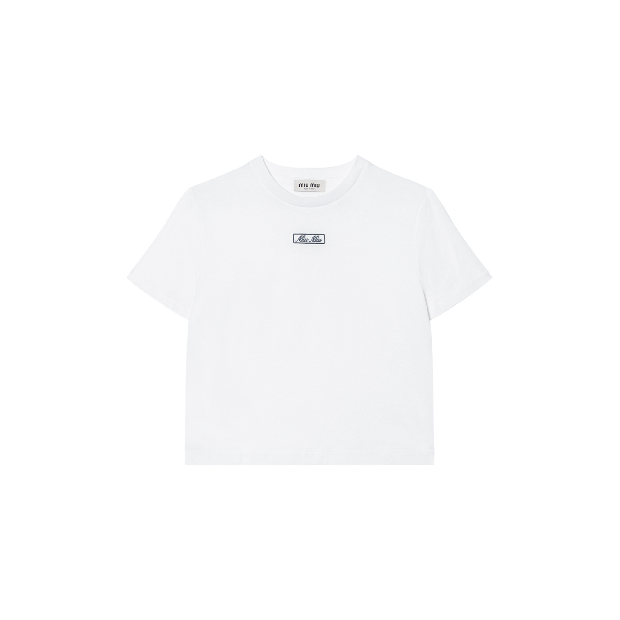 (Women) MIU MIU  White Logo Print Crewneck Short Sleeve T-Shirt. MJN48314ERF0009