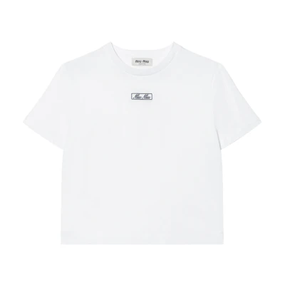 (Women) MIU MIU White Logo Print Crewneck Short Sleeve T-Shirt. MJN48314ERF0009