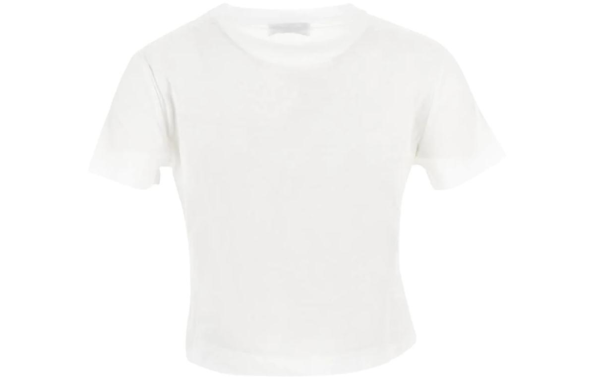 Lookbook (W) MIU MIU ホワイト ロゴプリント クルーネック ショートスリーブ Tシャツ MJN48314ERF0009