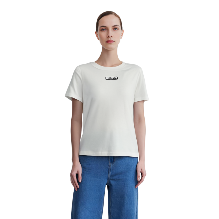 Shop (W) MIU MIU ホワイト ロゴプリント クルーネック ショートスリーブ Tシャツ MJN48314ERF0009