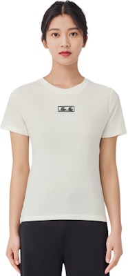 (W) MIU MIU ホワイト ロゴプリント クルーネック ショートスリーブ Tシャツ MJN48314ERF0009 Details for (W) MIU MIU ホワイト ロゴプリント クルーネック ショートスリーブ Tシャツ MJN48314ERF0009