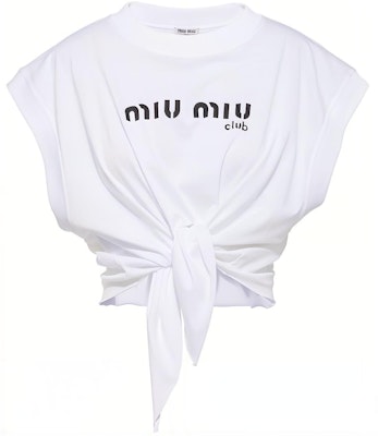 (W) MIU MIU Kaos Putih Logo Print Tie-Front Crewneck Lengan Pendek. MJT622-1X95-F0009 Buy (W) MIU MIU Kaos Putih Logo Print Tie-Front Crewneck Lengan Pendek. MJT622-1X95-F0009