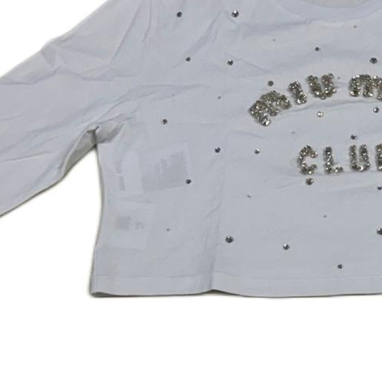 Purchase (W) MIU MIU Camiseta Blanca de Manga Larga con Logo y Detalle de Cristales. MJL835-10OS-F0009