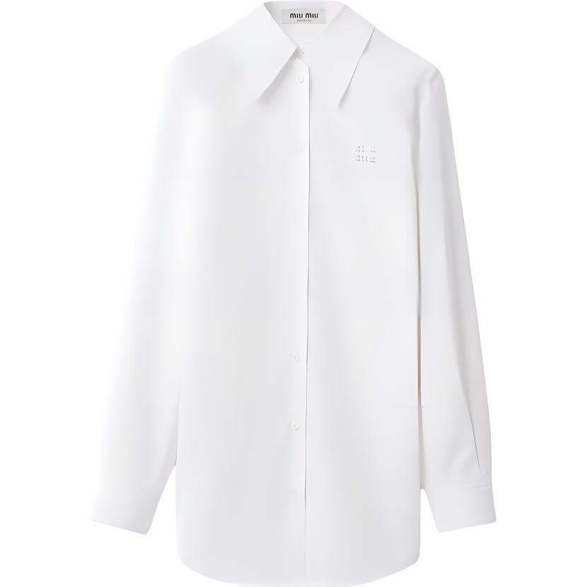 (Women) MIU MIU  White Long Sleeve Fitted Shirt with Letter Print and Pointed Collar. MK1818-10RG-F0009-S-OOO