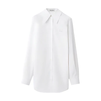(Women) MIU MIU White Long Sleeve Fitted Shirt with Letter Print and Pointed Collar. MK1818-10RG-F0009-S-OOO
