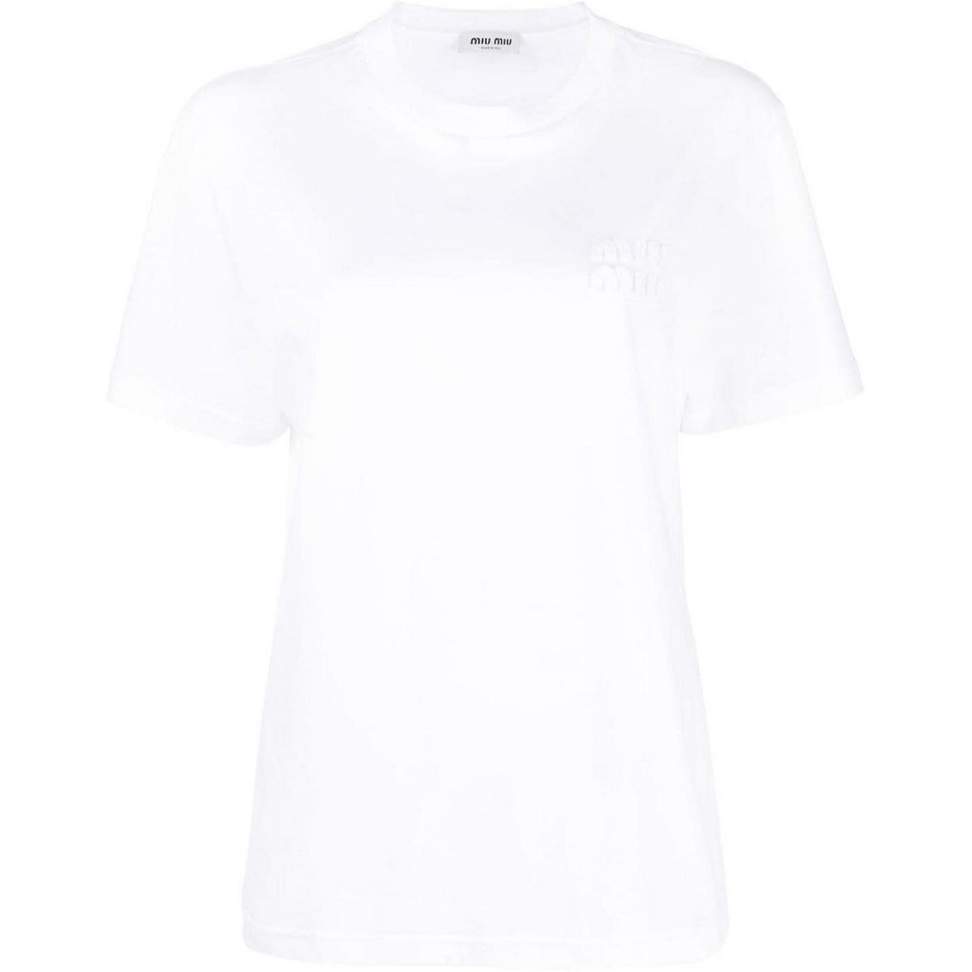 (Women) MIU MIU  White Loose Fit Crew Neck Short Sleeve T-Shirt FW23 MJN500-13VA-F0009