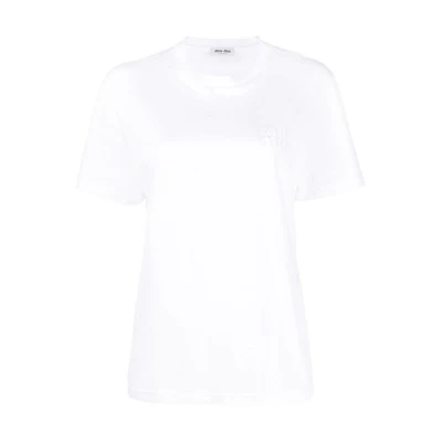(Women) MIU MIU White Loose Fit Crew Neck Short Sleeve T-Shirt FW23 MJN500-13VA-F0009