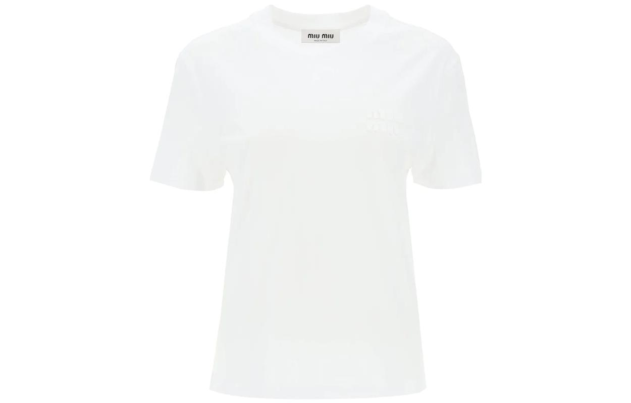 Order (W) MIU MIU 白色寬鬆版型圓領短袖T恤 FW23 MJN500-13VA-F0009