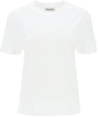 (W) MIU MIU 白色寬鬆版型圓領短袖T恤 FW23 MJN500-13VA-F0009 Order (W) MIU MIU 白色寬鬆版型圓領短袖T恤 FW23 MJN500-13VA-F0009