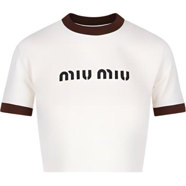 Order (W) MIU MIU Baju T Putih Loose Fit Cetakan Huruf Leher Bulat Pendek. MJN427-133N-F0304