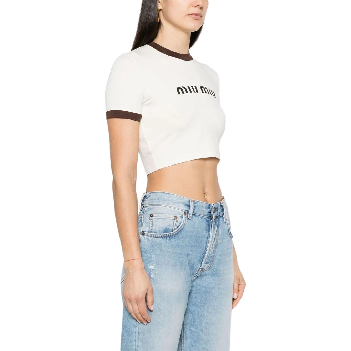 Purchase (W) MIU MIU Baju T Putih Loose Fit Cetakan Huruf Leher Bulat Pendek. MJN427-133N-F0304