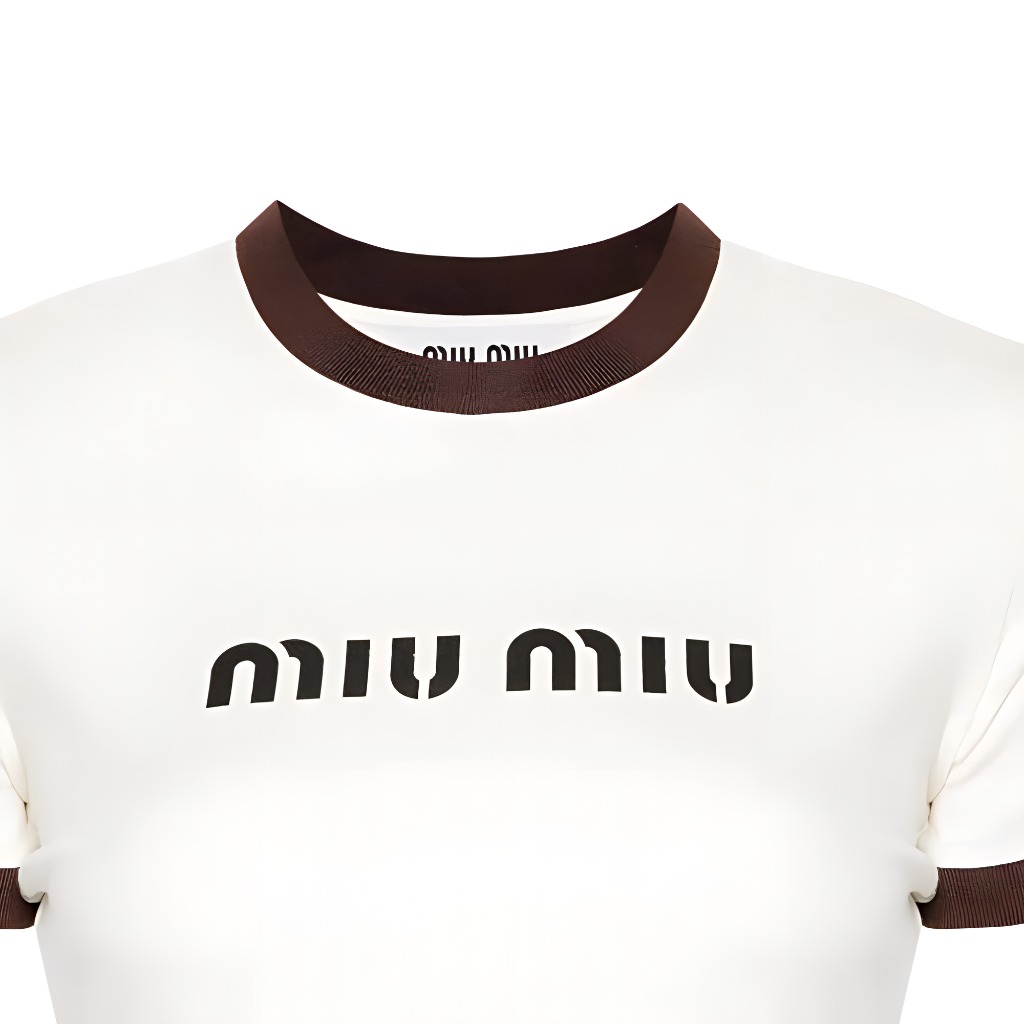 Details for (W) MIU MIU Baju T Putih Loose Fit Cetakan Huruf Leher Bulat Pendek. MJN427-133N-F0304