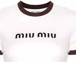 Details for (W) MIU MIU 白色寬鬆版剪裁字母印花短版圓領T恤。 MJN427-133N-F0304