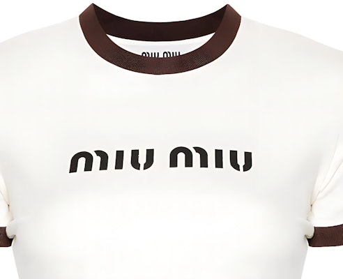 (W) MIU MIU Baju T Putih Loose Fit Cetakan Huruf Leher Bulat Pendek. MJN427-133N-F0304 Details for (W) MIU MIU Baju T Putih Loose Fit Cetakan Huruf Leher Bulat Pendek. MJN427-133N-F0304