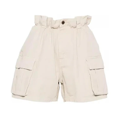 (Women) MIU MIU White Loose Fit Solid Color Button Pocket Casual Shorts. MP1745-1350-F0K74-S-OOO