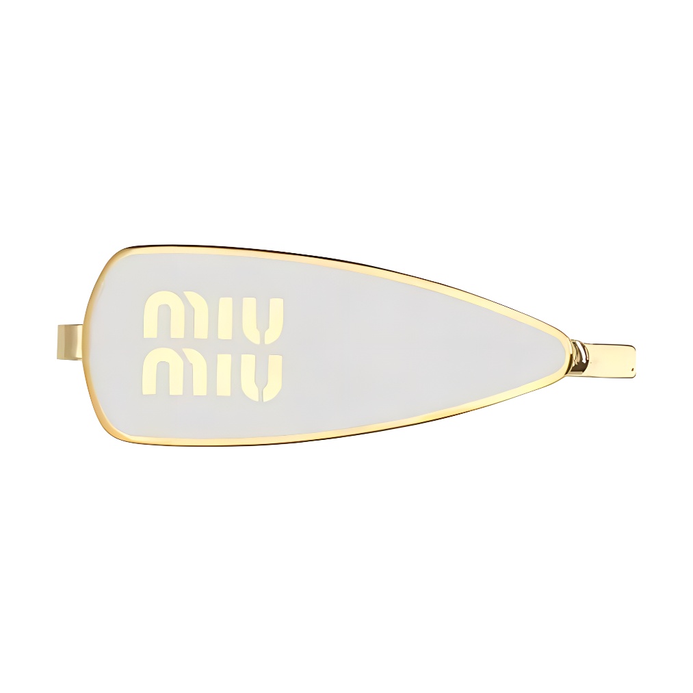 (Women) MIU MIU  White Metal Hair Clip with Letter Logo. 5IF1472F6TF0009