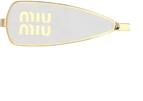 (Women) MIU MIU White Metal Hair Clip with Letter Logo. 5IF1472F6TF0009 (Women) MIU MIU White Metal Hair Clip with Letter Logo. 5IF1472F6TF0009