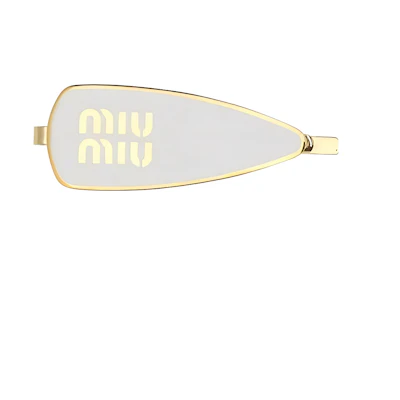 (Women) MIU MIU White Metal Hair Clip with Letter Logo. 5IF1472F6TF0009