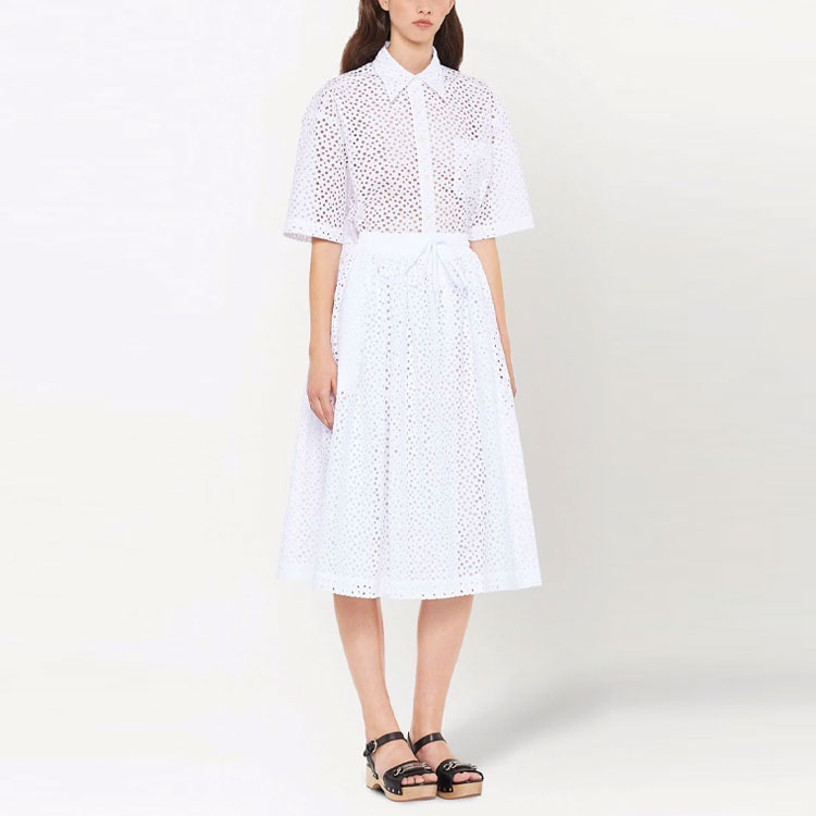 (Women) Miu Miu  White Mid-Length A-Line Skirt with Madeira Embroidery. MG1748-1EWL-F0009 圖 3