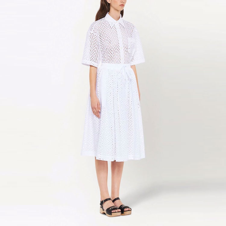(Women) Miu Miu  White Mid-Length A-Line Skirt with Madeira Embroidery. MG1748-1EWL-F0009 圖 4