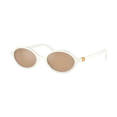 (Women) MIU MIU White Oval Acetate Sunglasses with Patterned Temples. SMU04Z1420D