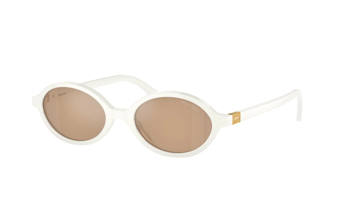 (Women) MIU MIU  White Oval Acetate Sunglasses with Patterned Temples. SMU04Z1420D 圖 2
