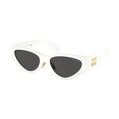 (Women) MIU MIU White Oval Sunglasses with Logo Design. 0MU03ZS1425S054