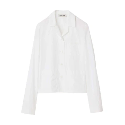 (Women) MIU MIU White Oversized Logo Embroidered Long-Sleeve Shirt. MK1884-15UL-F0009-S-OOO