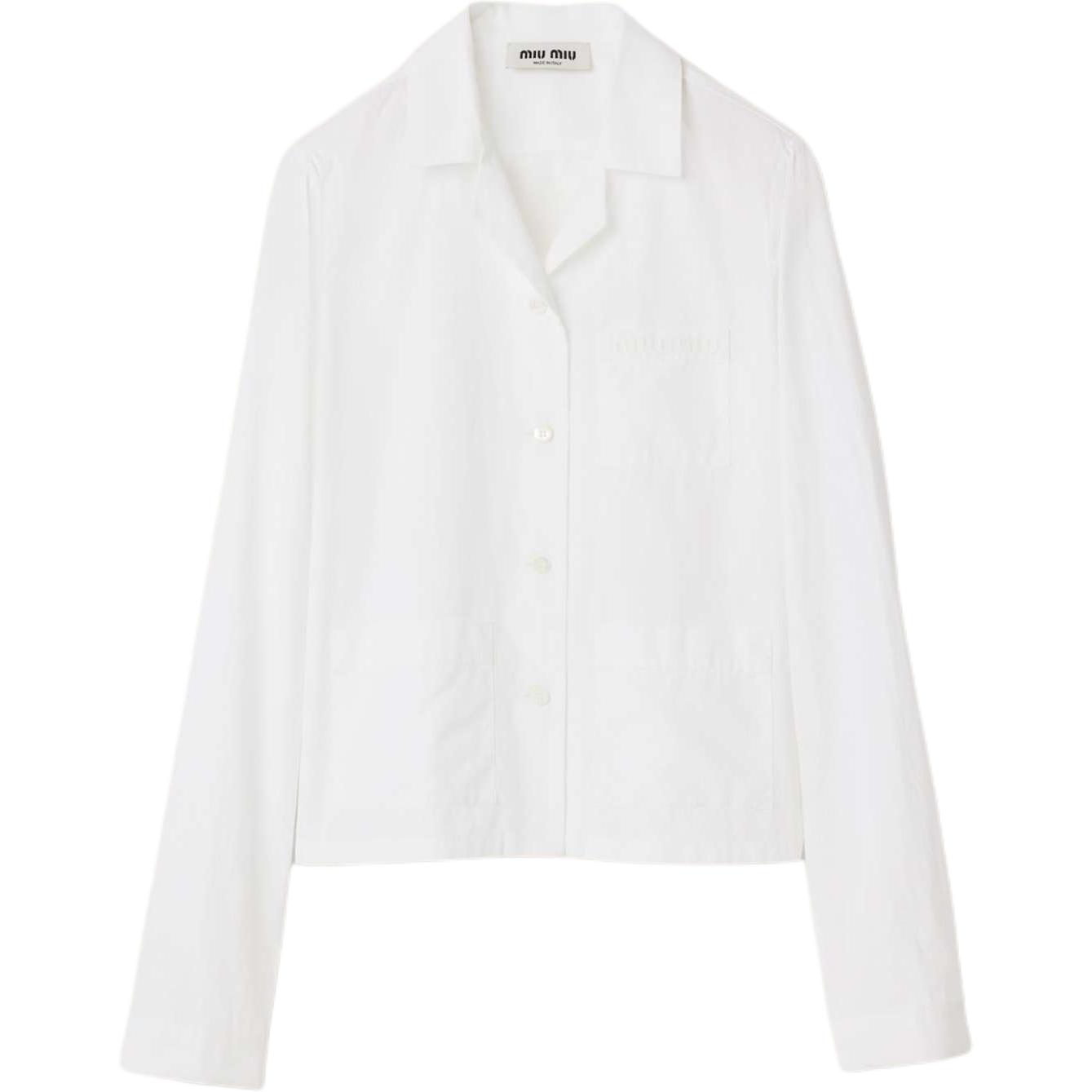 Order (W) MIU MIU 白色寬鬆刺繡Logo長袖襯衫 MK1884-15UL-F0009-S-OOO