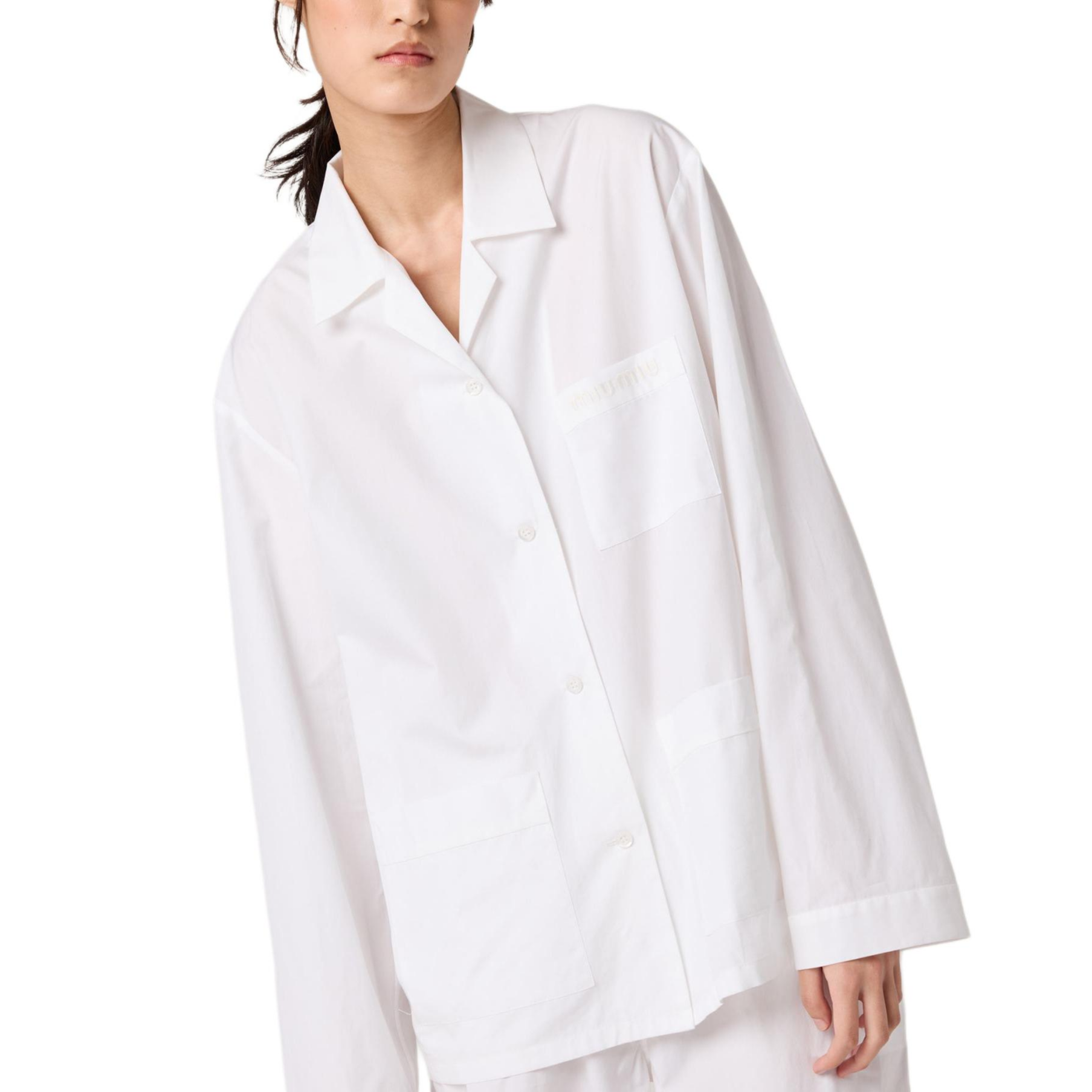 Lookbook (W) MIU MIU 白色寬鬆刺繡Logo長袖襯衫 MK1884-15UL-F0009-S-OOO