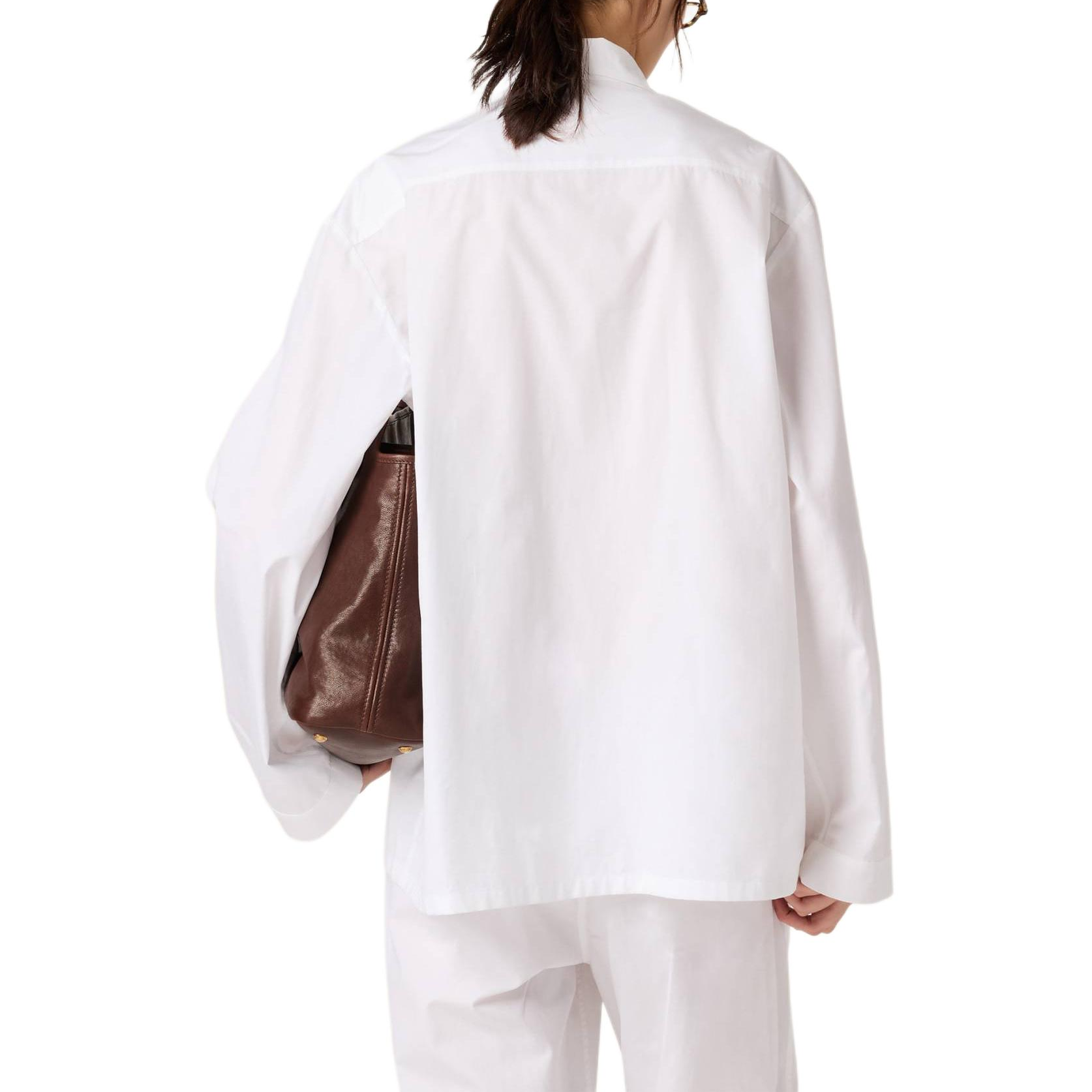 Shop (W) MIU MIU 白色寬鬆刺繡Logo長袖襯衫 MK1884-15UL-F0009-S-OOO