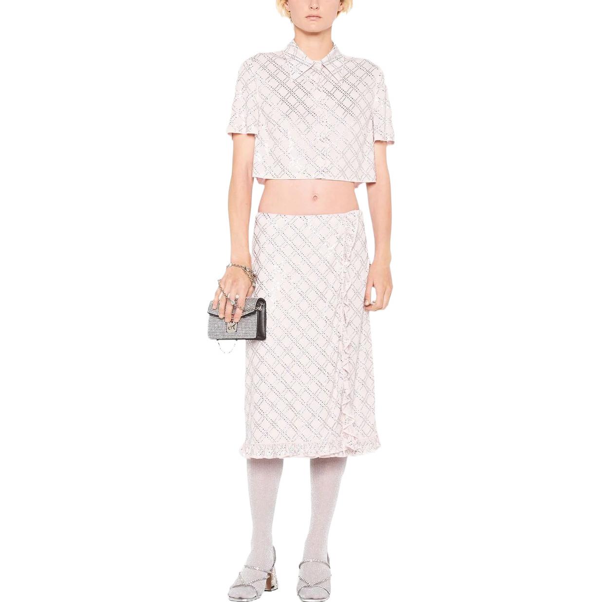 Lookbook (W) Miu Miu 白色格纹镶钉高腰薄纱长裙 MG1710-1Z8E-F0384