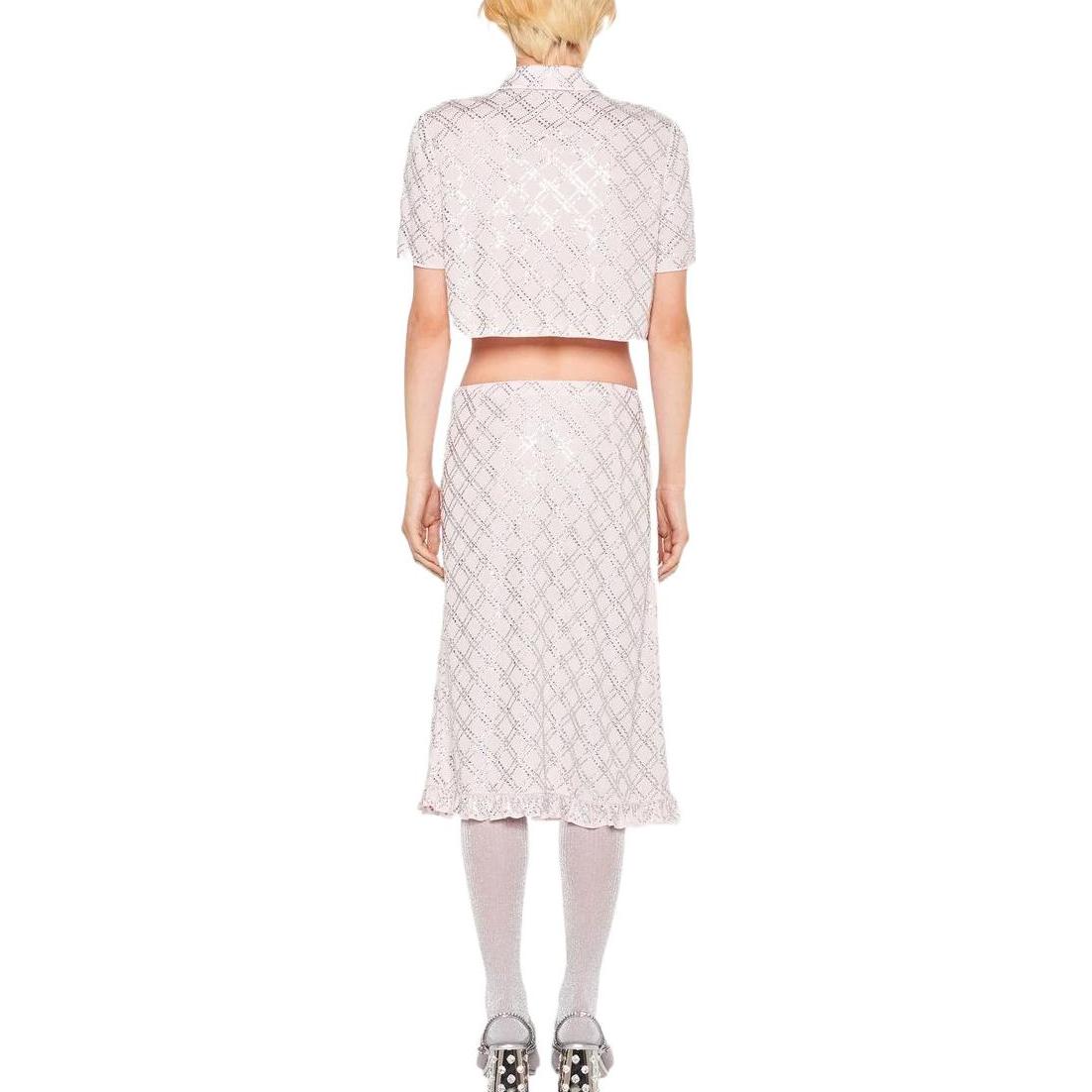 Shop (W) Miu Miu 白色格纹镶钉高腰薄纱长裙 MG1710-1Z8E-F0384