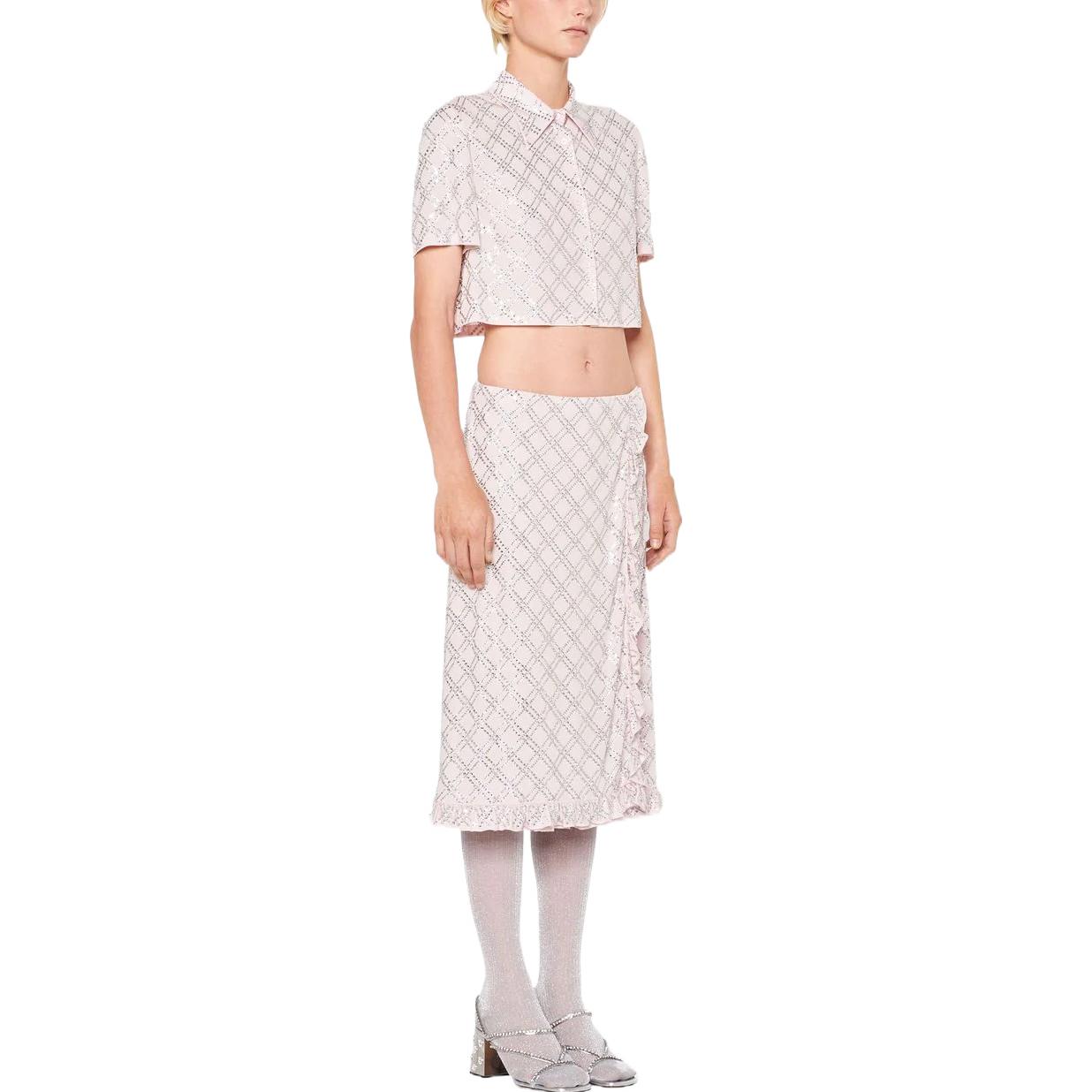 Purchase (W) Miu Miu 白色格纹镶钉高腰薄纱长裙 MG1710-1Z8E-F0384