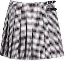 (Women) MIU MIU White Pleated Mini Skirt with Logo and Plaid Design. MG2276-15Q5-F0VA5 (Women) MIU MIU White Pleated Mini Skirt with Logo and Plaid Design. MG2276-15Q5-F0VA5