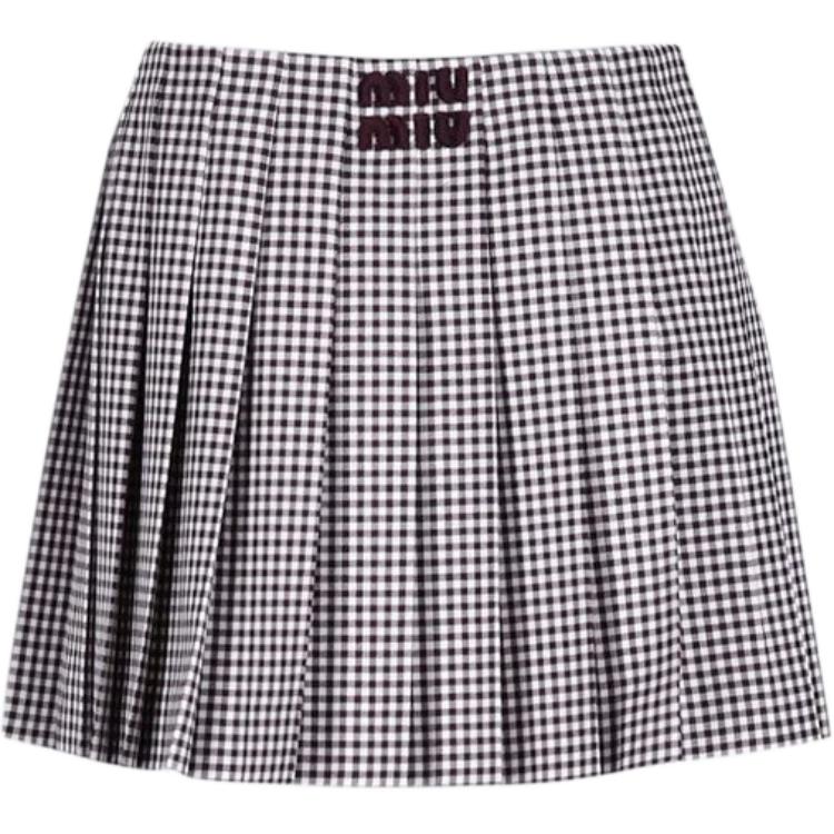 Lookbook (W) MIU MIU Skirt Plaid Putih Logo Mini Lipat. MG2276-15Q5-F0VA5
