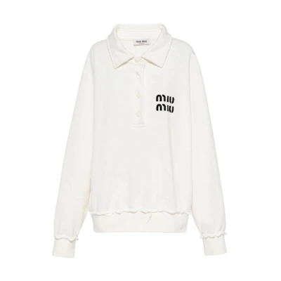(Women) MIU MIU White Polo Shirt with FW22 Letter Logo Print Collar. MJL914-12MI-F0009-S-231