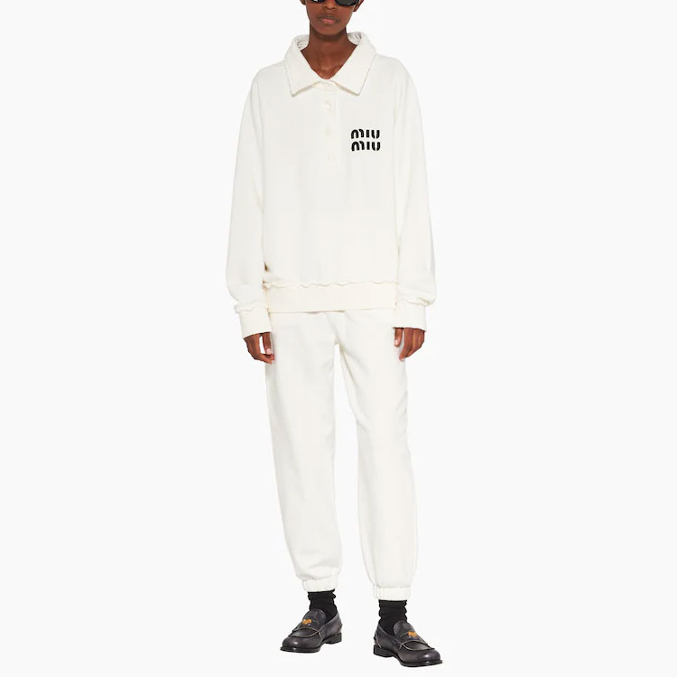 Lookbook (Women) MIU MIU  White Polo Shirt with FW22 Letter Logo Print Collar. MJL914-12MI-F0009-S-231