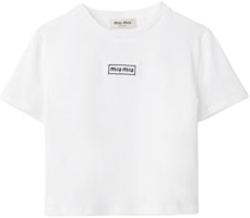 (Women) MIU MIU White Pure Logo Crewneck Short Sleeve T-Shirt. MJN483-1YW0-F0009-S-232 (Women) MIU MIU White Pure Logo Crewneck Short Sleeve T-Shirt. MJN483-1YW0-F0009-S-232