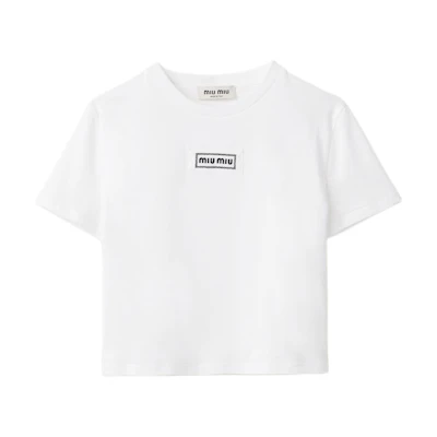 (Women) MIU MIU White Pure Logo Crewneck Short Sleeve T-Shirt. MJN483-1YW0-F0009-S-232