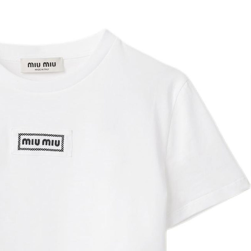 Details for (W) MIU MIU Kemeja-T Lengan Pendek Logo Putih Pure Crewneck. MJN483-1YW0-F0009-S-232
