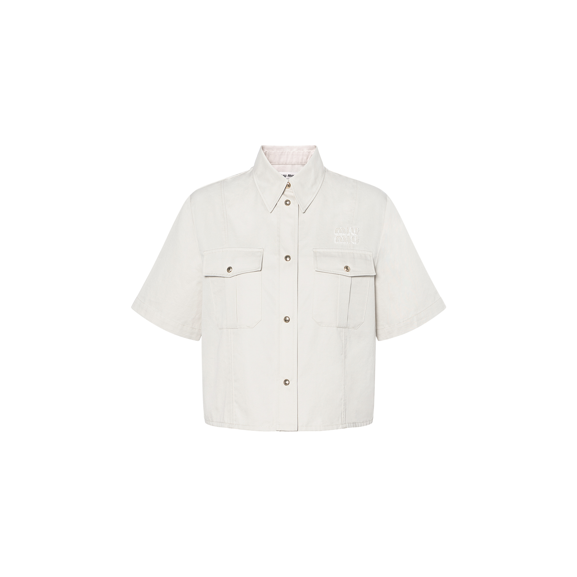 (Women) MIU MIU  White Short-Sleeve Collared Button-Up Shirt MK1862-144D-F0A08-S-OOO