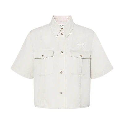 (Women) MIU MIU White Short-Sleeve Collared Button-Up Shirt MK1862-144D-F0A08-S-OOO