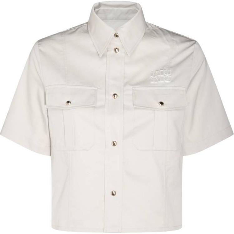 Order (W) MIU MIU ホワイト 半袖 襟付き ボタンアップ シャツ MK1862-144D-F0A08-S-OOO