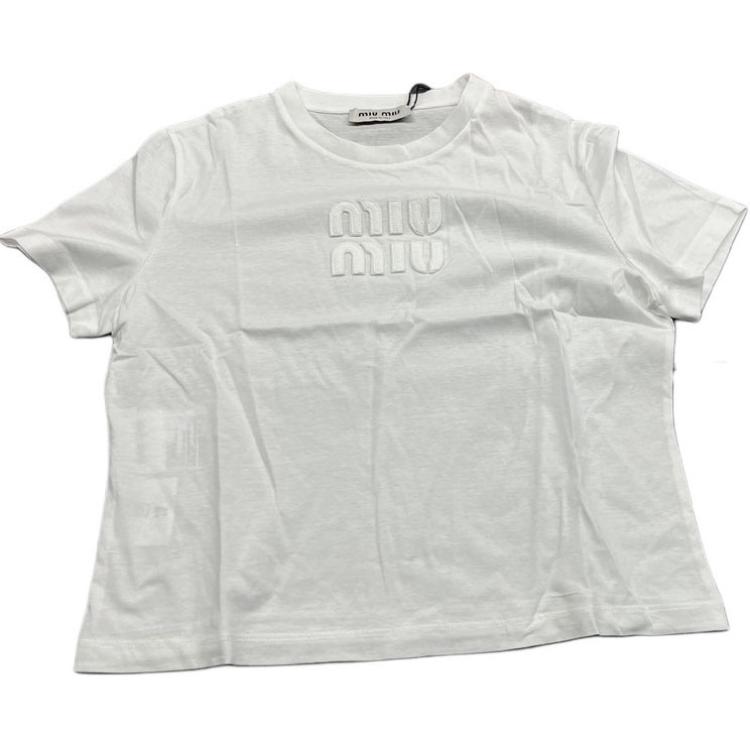 Order (W) MIU MIU 白色短袖圆领露脐上衣 MJN483-1YXT-F0009